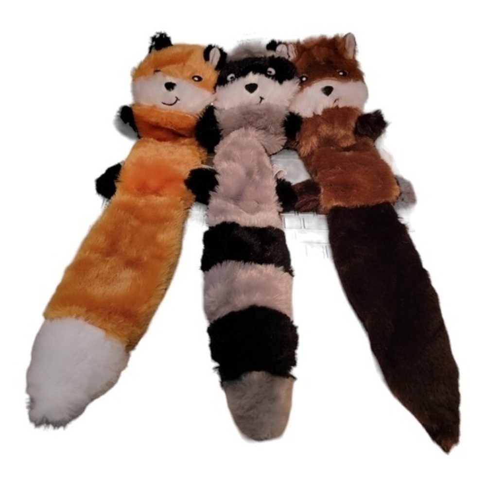 ZippyPaws Skinny Peltz 3-Pack Large No Stuffing Squeaky Dog Toys Fox Raccoon